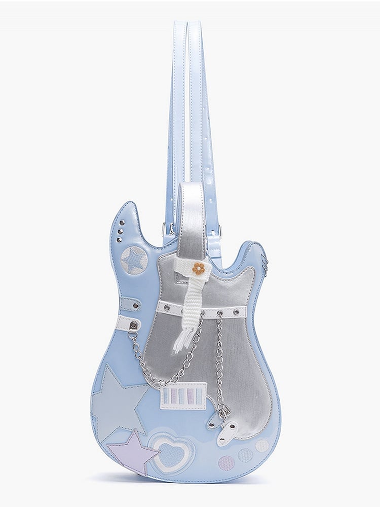 Blue & Silver Star Design Sweetheart Embroidered Guitar-shaped Bag