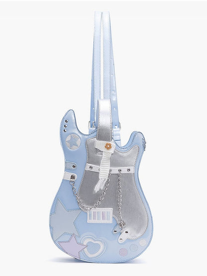 Blue & Silver Star Design Sweetheart Embroidered Guitar-shaped Bag