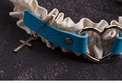 Heart Design Blue and White Cross Charm Ruffled KC with Pins