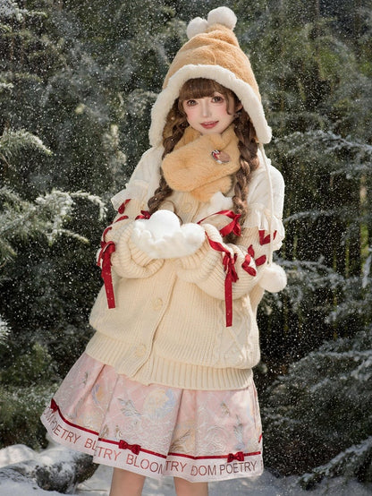 White Cozy Plush Collar Creamy Sweater Winter Cardigan