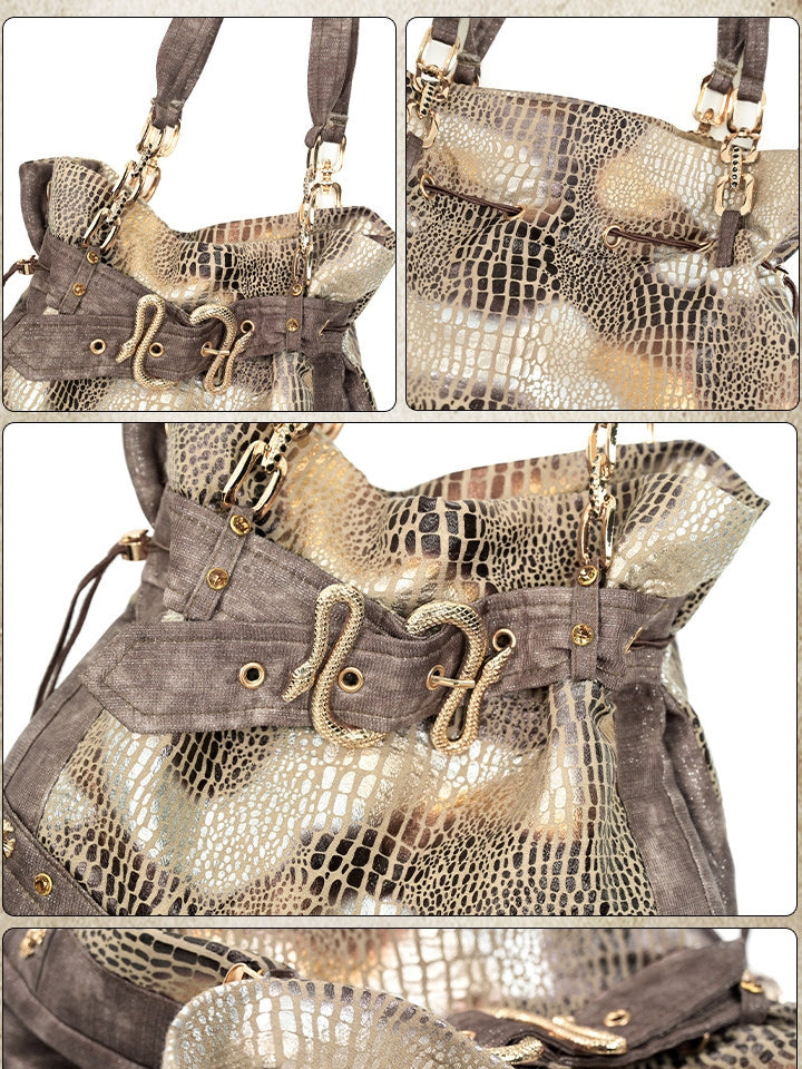 Brown Wasteland Punk Snakeskin Pattern Shoulder Bag
