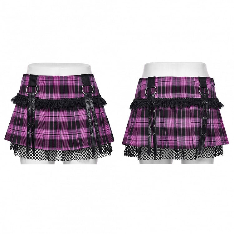 Black and Violet Sweet Punk Pleated Skirt