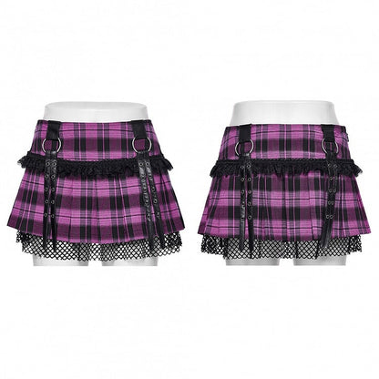 Black and Violet Sweet Punk Pleated Skirt
