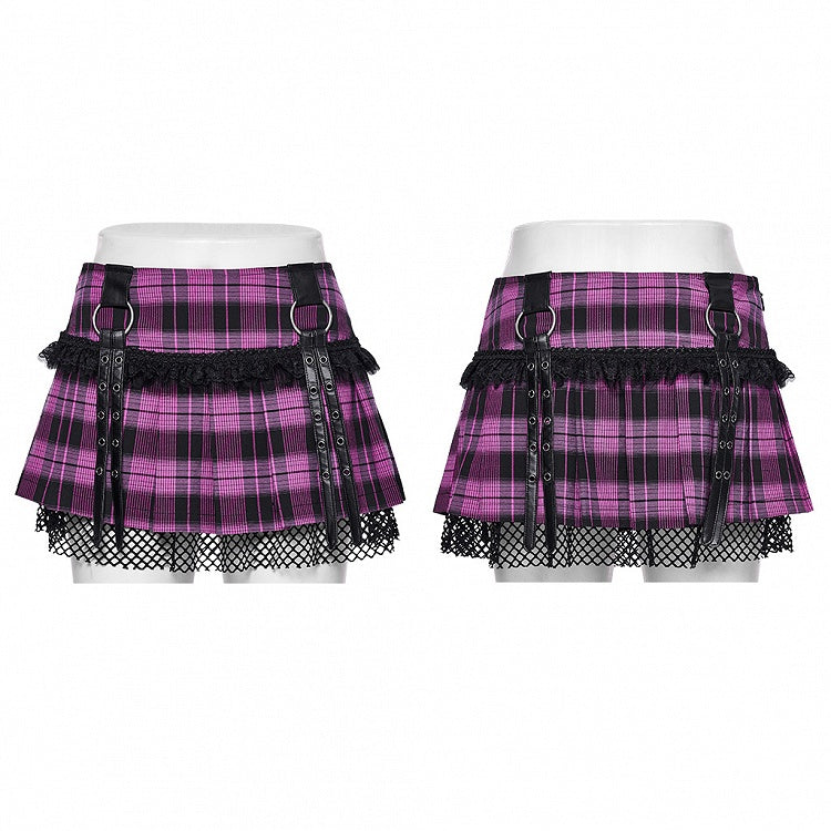 Black and Violet Sweet Punk Pleated Skirt