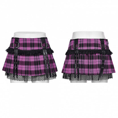 Black and Violet Sweet Punk Pleated Skirt