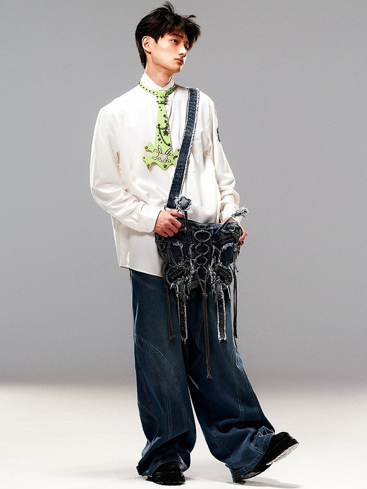 Blue Butterfly Frayed Hem Denim Bag