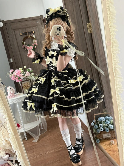 Black and Yellow Sweet Bow Accents Princess Lolita Jumper Skirt
