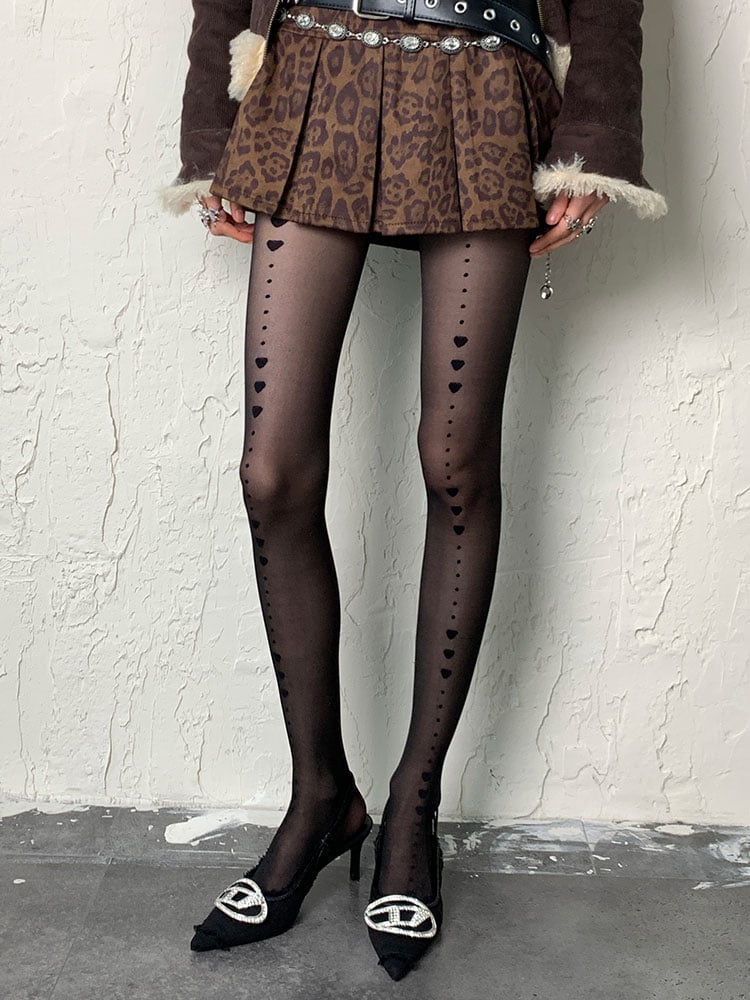 Black Gothic Heart Polka-dot Print Tights