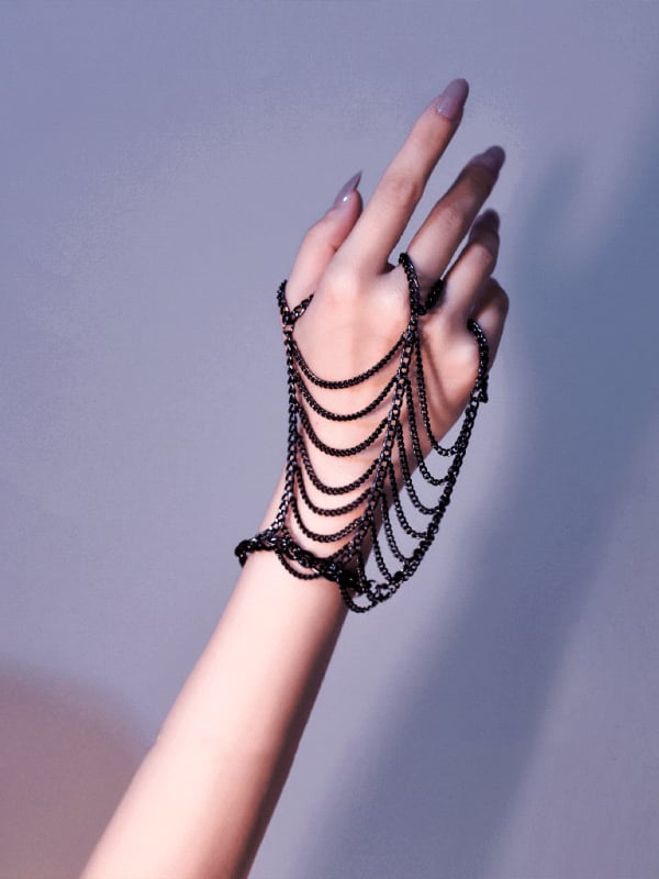 Cyberpunk Black/Silver/Gold Metal Chain Bracelet Hand Accessory