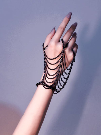 Cyberpunk Black/Silver/Gold Metal Chain Bracelet Hand Accessory