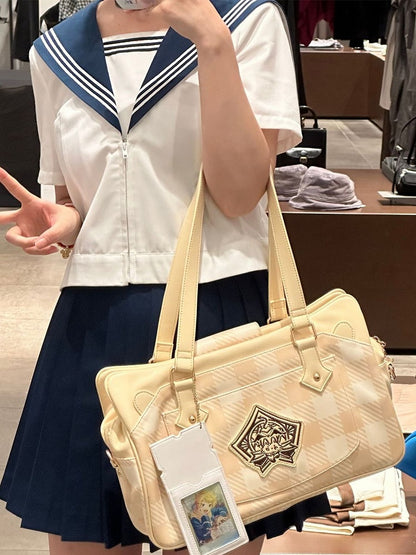 Plaid Pattern Large Capacity Yellow Ita Tote Bag