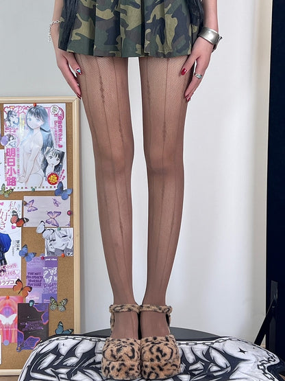 Brown/Black/White Striped Pattern Tights