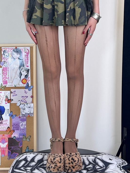 Brown/Black/White Striped Pattern Tights