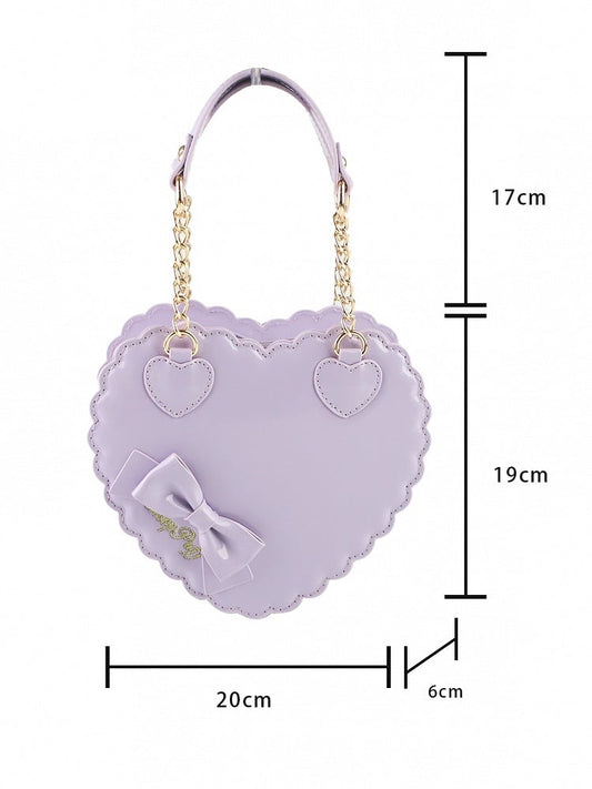 PU Purple Cookie Bag for Lolita with Heart Design Featuring Decorative Bow and Zipper Detail in S/L Size