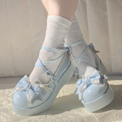 5CM Light Blue Bow at Top Crisscross Design Sweet Lolita Platforms
