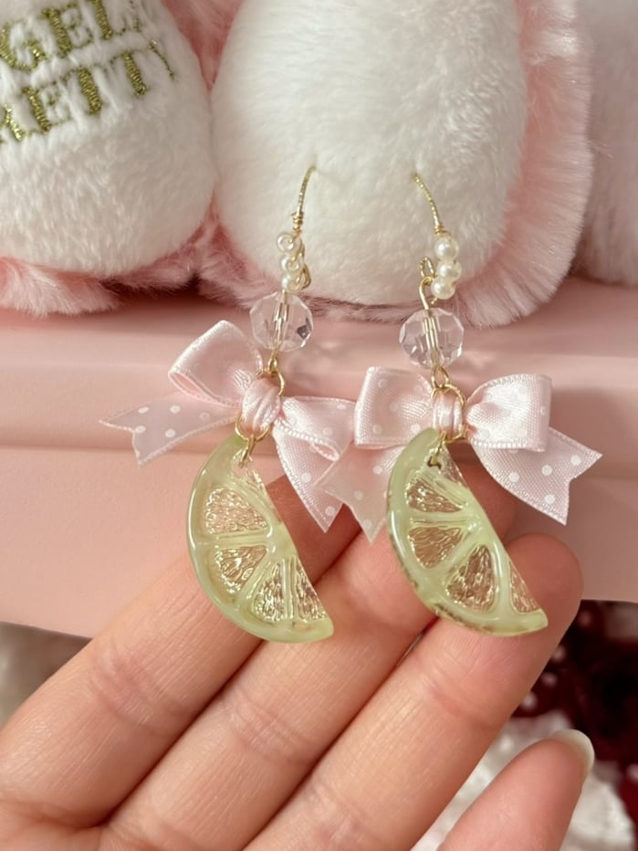 3 Color Options Polka-dot Pattern Bowknot Decorated Lemon Ear Clips