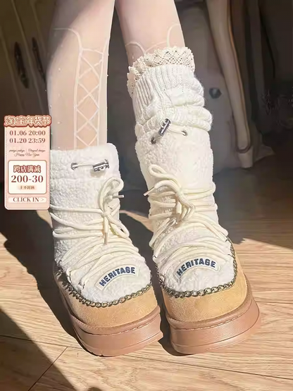 Camel 4CM Heel Plush Platform Boots