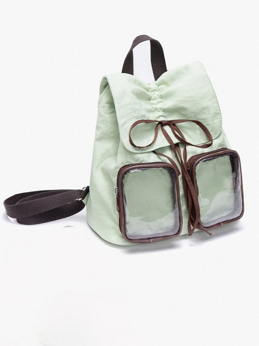 Charming Green Mini Ita Backpack With Kawaii Bow Drawstring