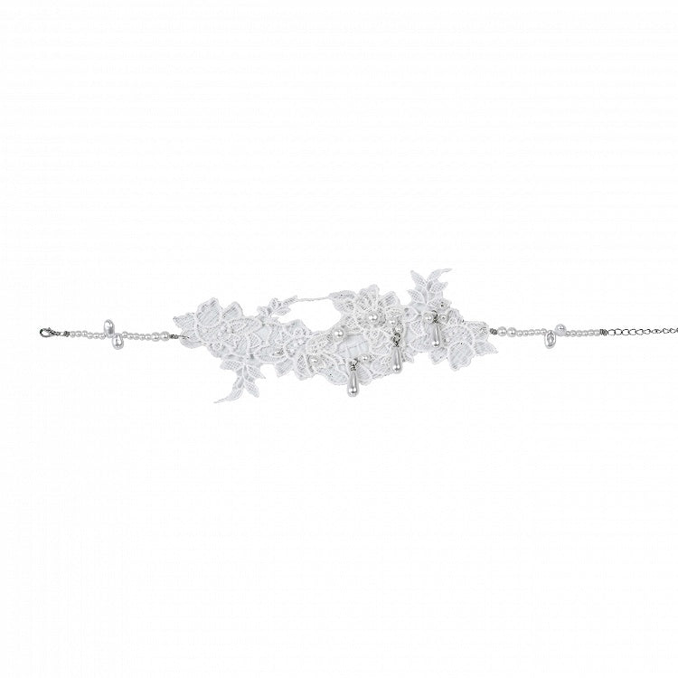 White Bead Details Lace Applique Choker
