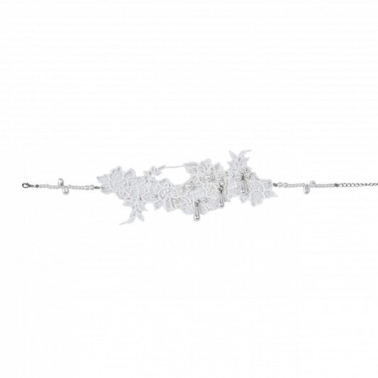 White Bead Details Lace Applique Choker