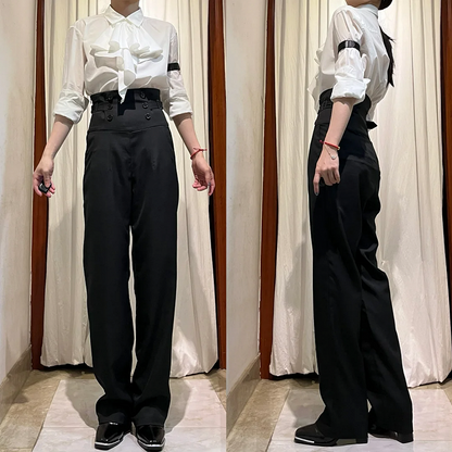 Black Corset Belt High Waist Ouji Fashion Lolita Pants