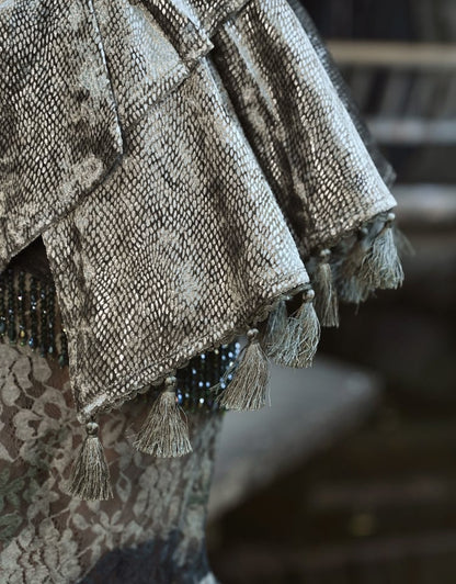 Chinoiserie Knot Buttons Boned Corset Tassels Hemline