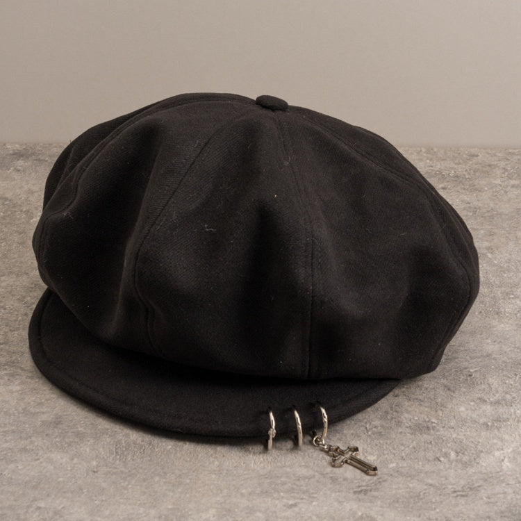 Cross Charm Black Gothic Beret