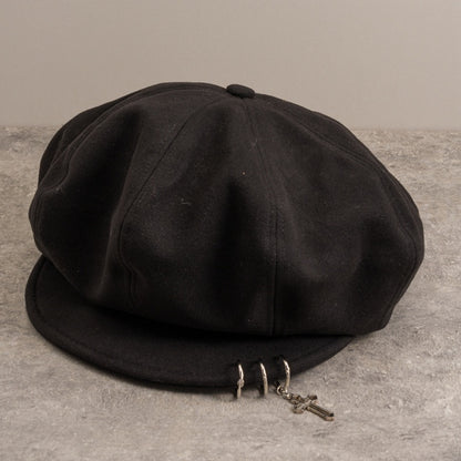 Cross Charm Black Gothic Beret