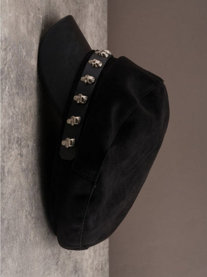 Black Gothic Skeleton Decorated Buckle Design Beret Hat