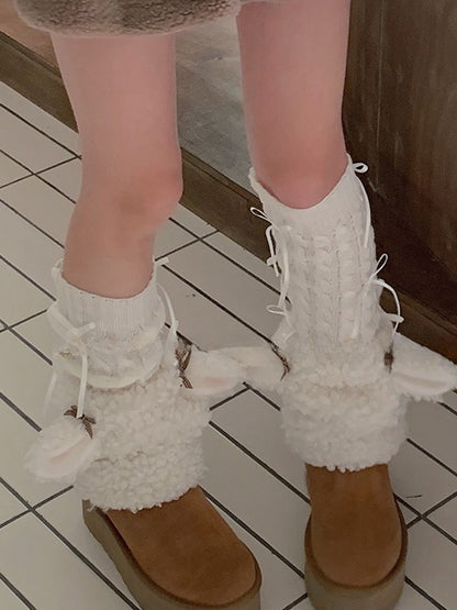 White Sweet Bowknot Knitted Leg Warmers