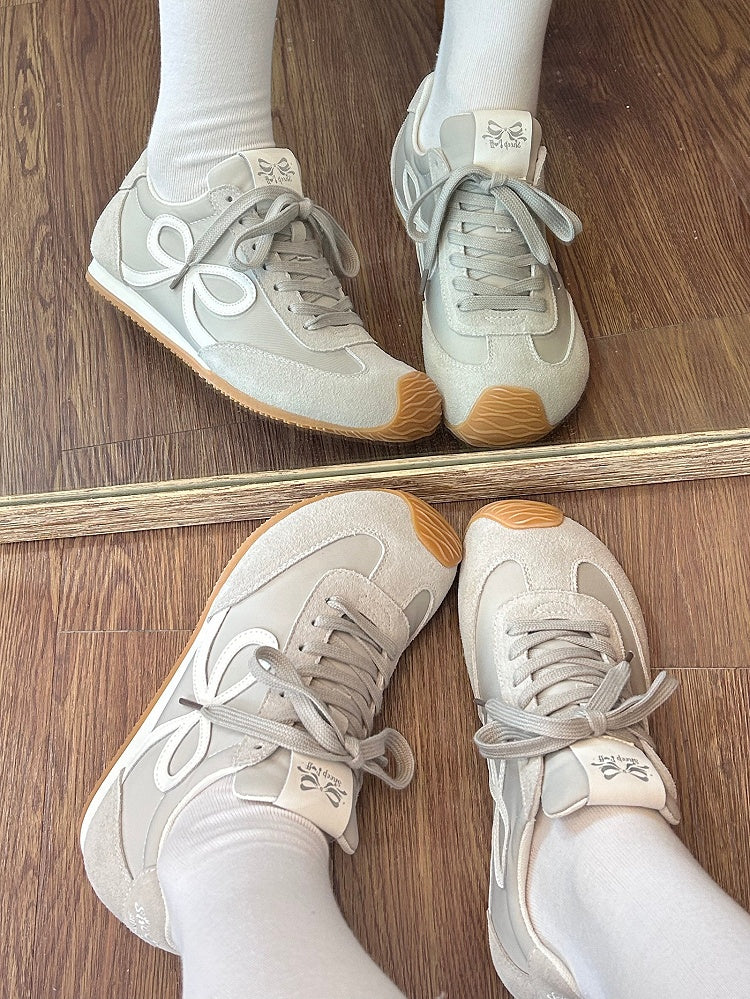 Gray Bowknot Design Front Lace-up Ties Sneakers