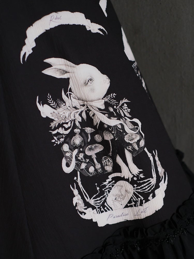 Bunny Print Black Dark Gothic Lolita Slim Fit Waist Dress