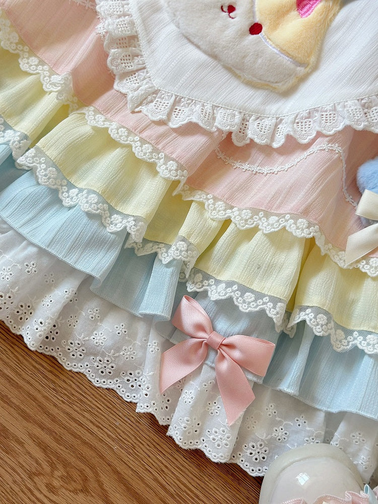 Pastel Color Sailor Collar Sweet Kitty Maid Lolita Dress with Heart Apron