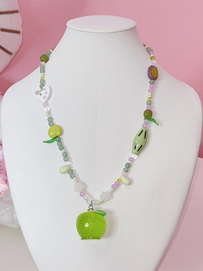 Green Apple Y2K Pendant Beaded Necklace