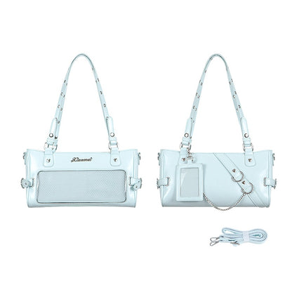 Blue Vintage PU Leather Transparent Window Small Square Ita Bag