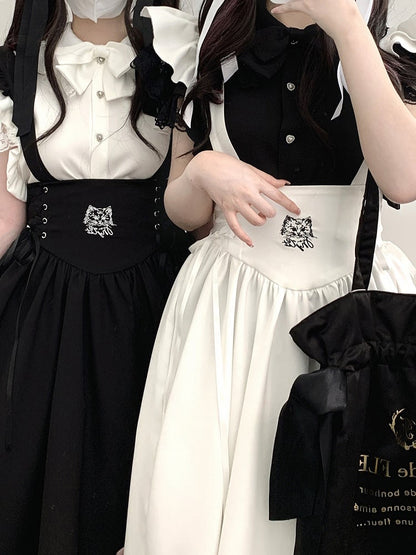 Clearance-Free Size for Bust 104CM Black Lace Trim Jirai Kei Flutter Sleeves Blouse with Back Wings