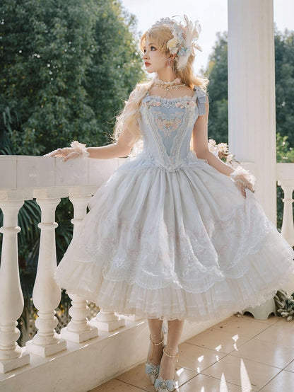 Blue Floral Embroidery Princess Corset Top + Skirt Hanayome Full Set