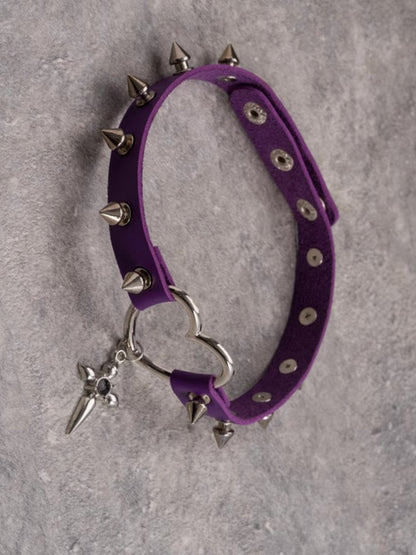 Purple Gothic Cross Pendant Studs Details Heart Choker