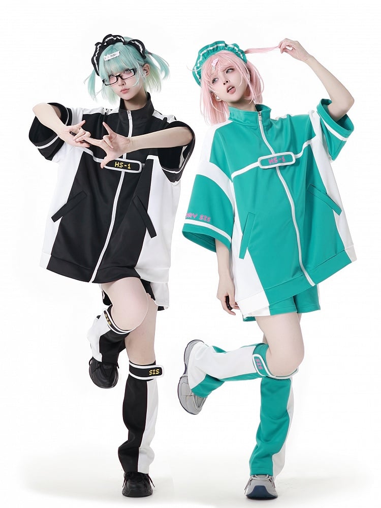 Green & White Colorblock Design Leg Warmers