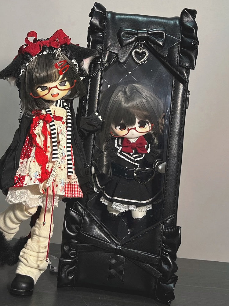 Black Bowknot Details Diamond Pattern 1/6 Scale BJD Doll Bag with Two Straps