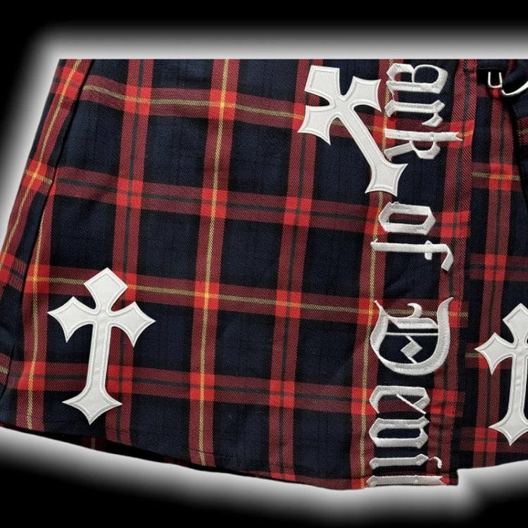 Red & Black Plaid Cross Appliques Y2K Glamorous Skirt