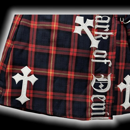 Red & Black Plaid Cross Appliques Y2K Glamorous Skirt