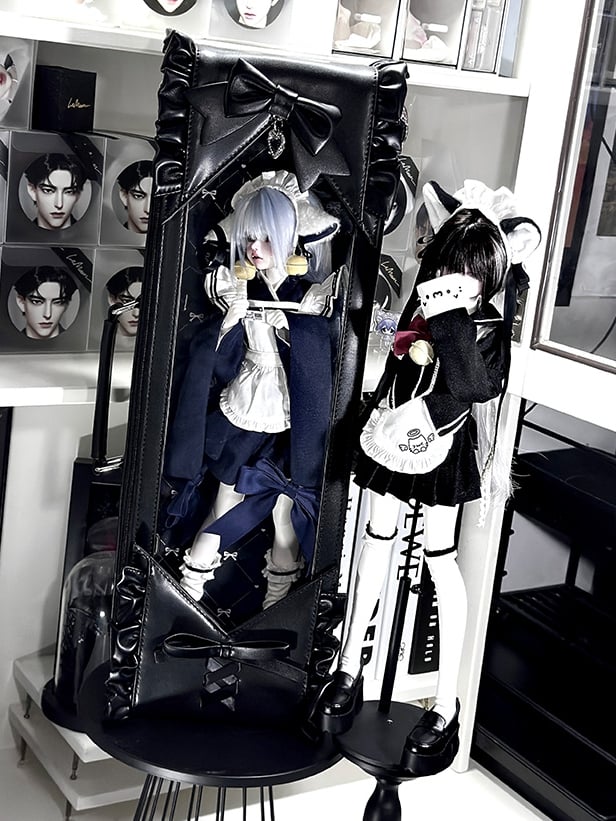 Black Bowknot Details Diamond Pattern 1/4 Scale BJD Doll Bag with Two Straps