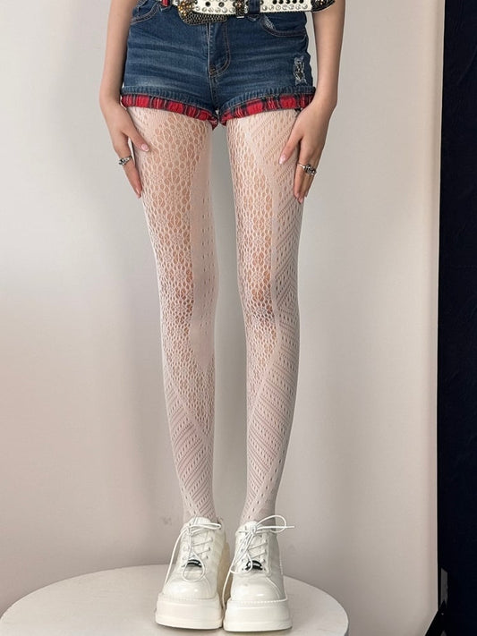 Black/White/Brown/Red Y2K Hollow-out Tights