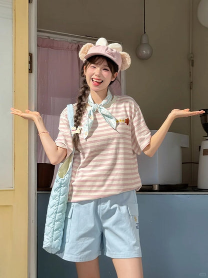 Blue High Waist Wide-leg Casual Shorts