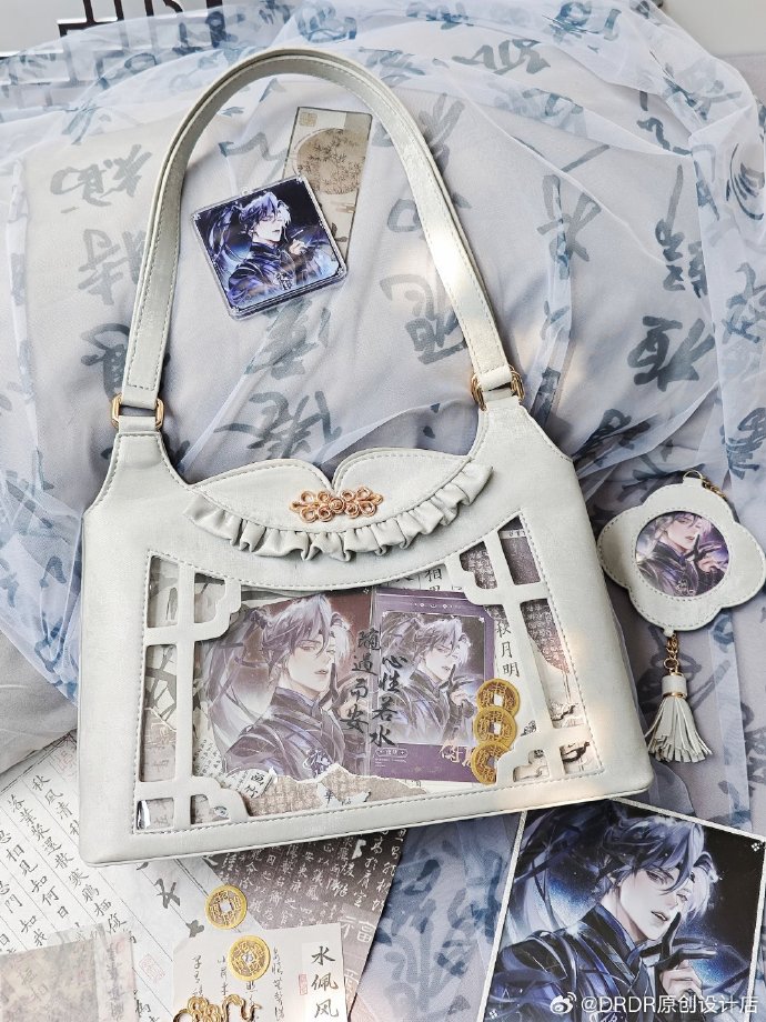 White Bow Accents Cheongsam Style Ita Shoulder Bag with Free Charm