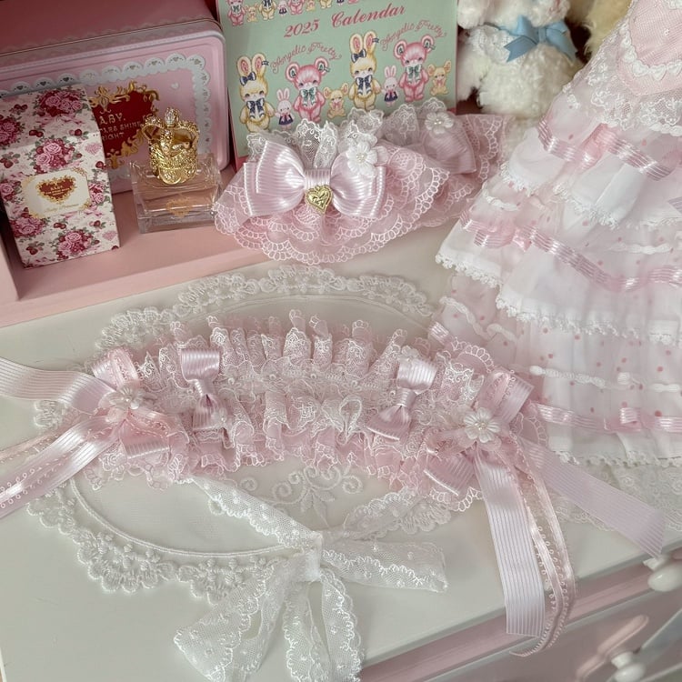 Pink/Pink&Blue Floral Design Bowknot Details Ruffled Hairband