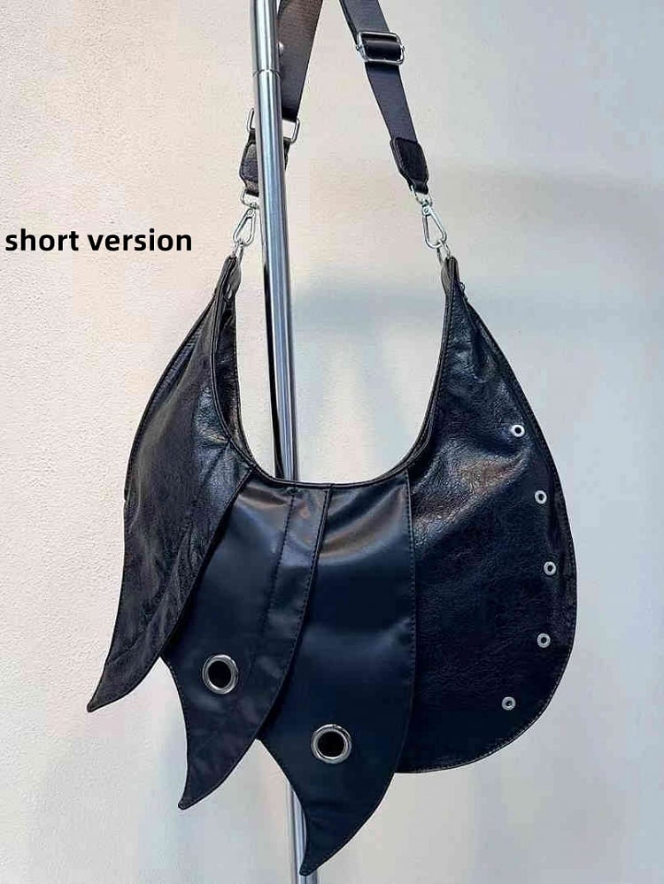 Black Punk Armor Design Large Capacity PU Crossbody