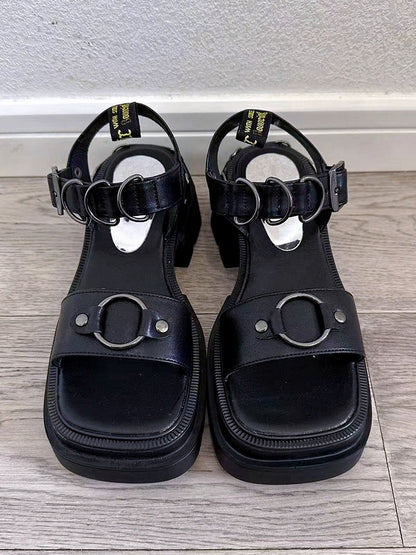 Black Square Toe Punk Platform Sandals