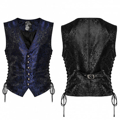 Black and Blue Goth Jacquard Waistcoat